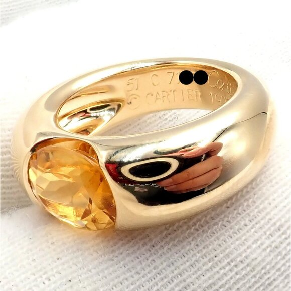 Authentic! Cartier 18k Yellow Gold Citrine Wide Large Ellipse Band Ring Size 5.5 - Picture 15 of 15